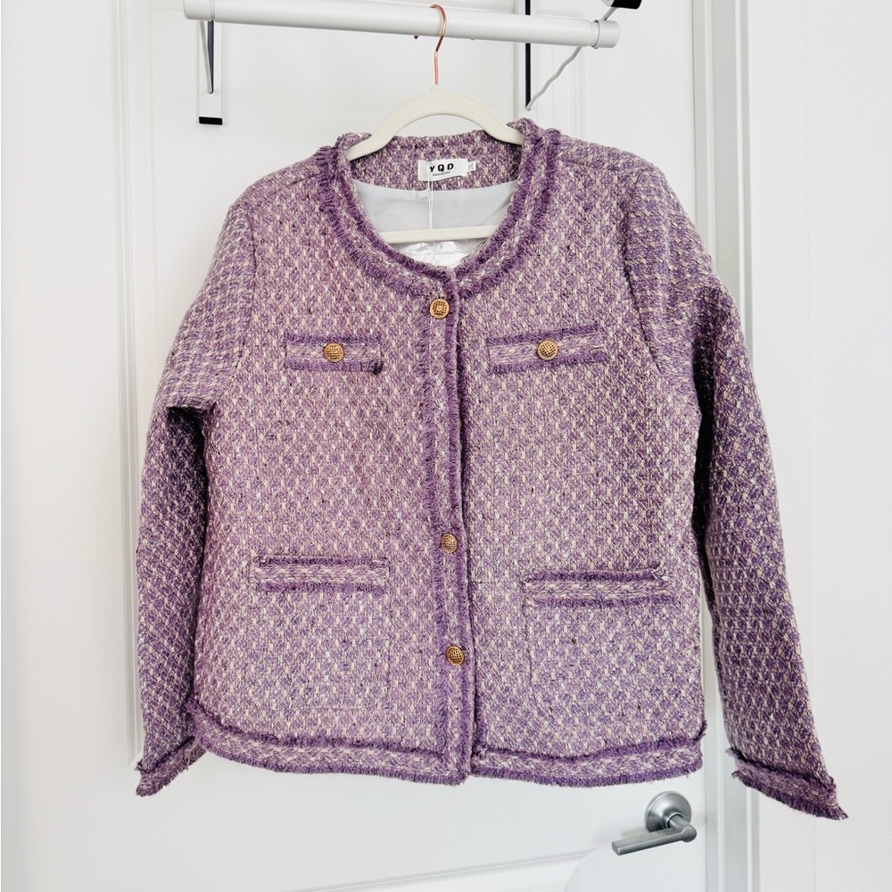 Purple Textured Jacket with Button Details